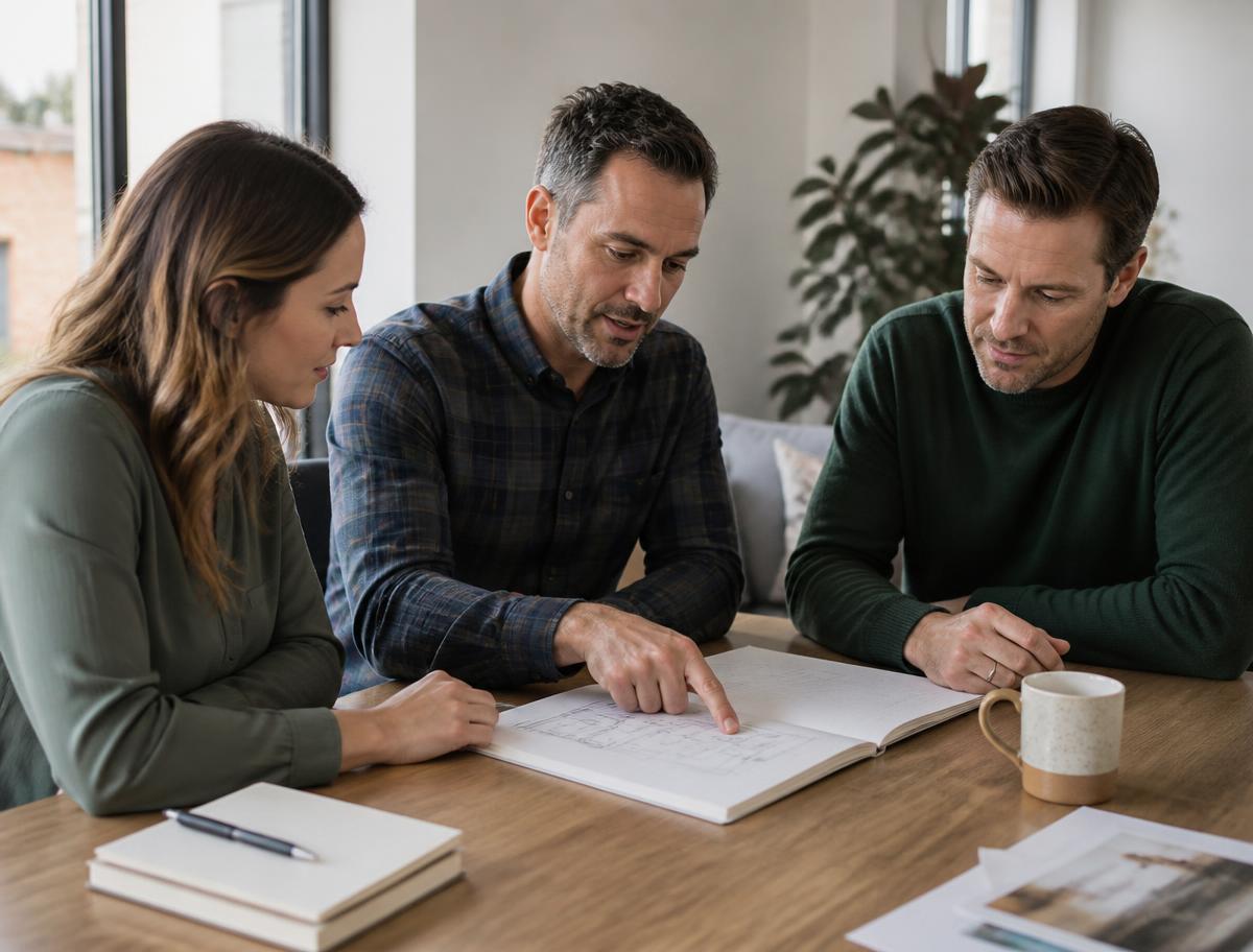 Advisor walking two business owners through a written plan